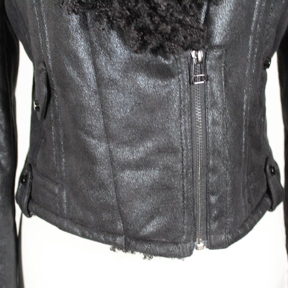NWT 2014 Penny Lane Style Black Shag Moto Coat | Glam Rocker Goth Chic Jacket | - Picture 9 of 14